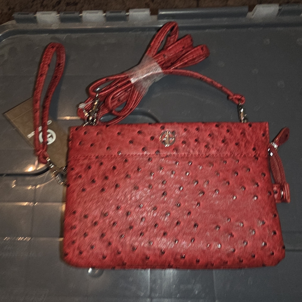 Red Ostrich Crossbody